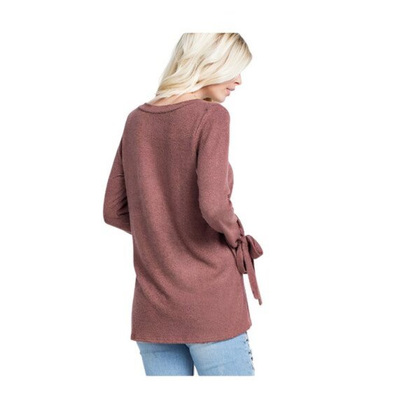 143 Story Comfy Rust Heather Tunic Top Sweater with Wrist Ties Small - Picture 2 of 3